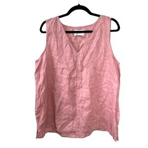 ANDREA JOVINE Linen Sleeveless V-Neck Blouse Pink L